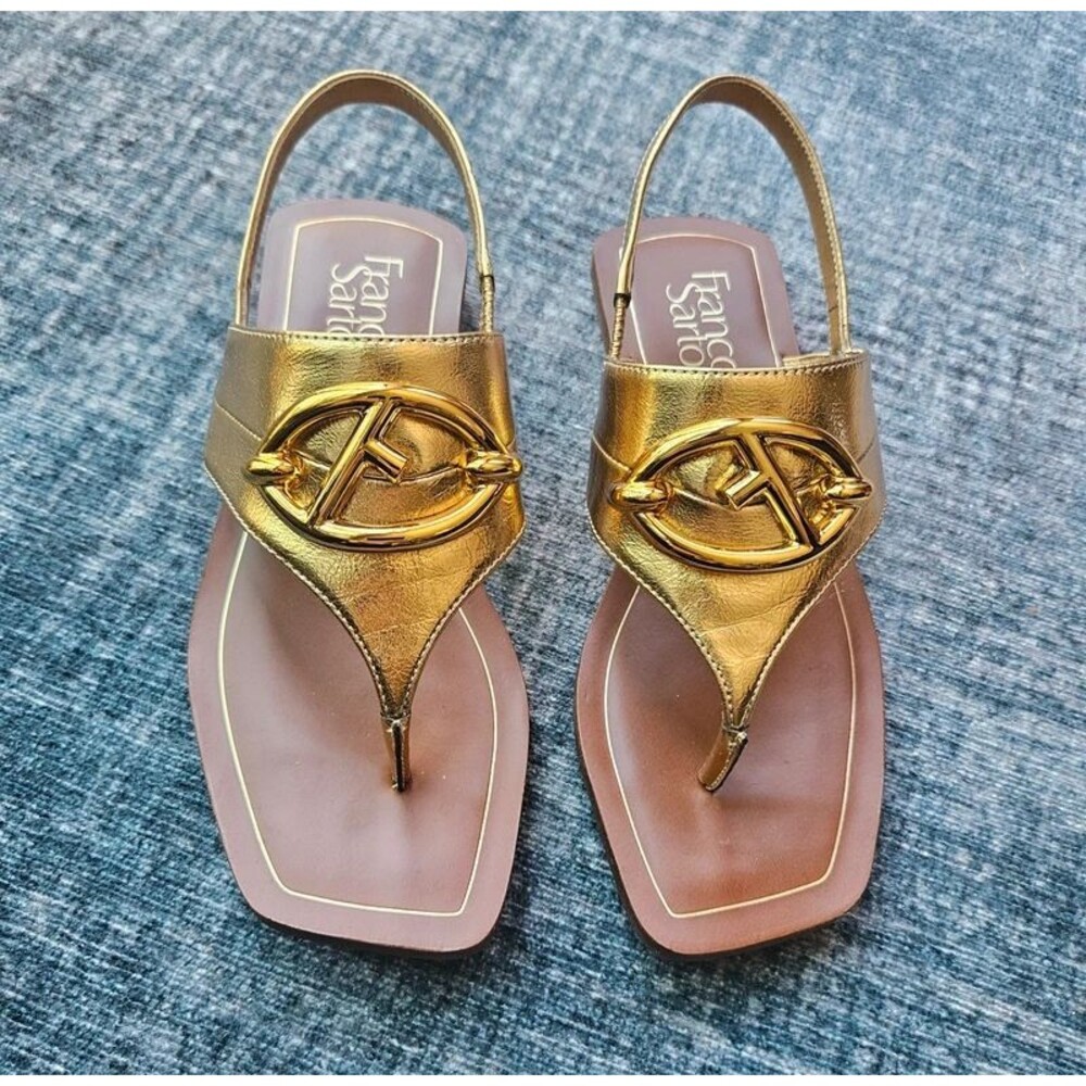 Franco Sarto Emmie Metallic Gold Slingback Thong Sandals Size 5.5 (New with Tag)